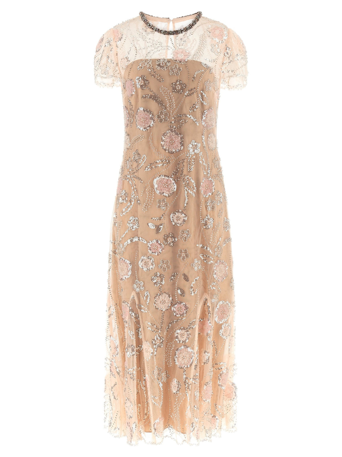 'Pink Flower Sequin Embellished Midi' dress