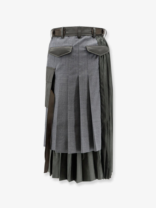 Pleated wool blend skirt
