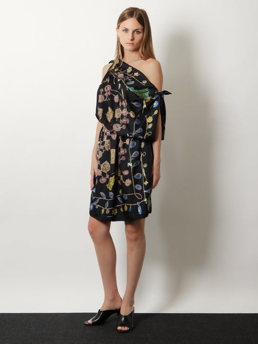 Printed silk twill midi dress