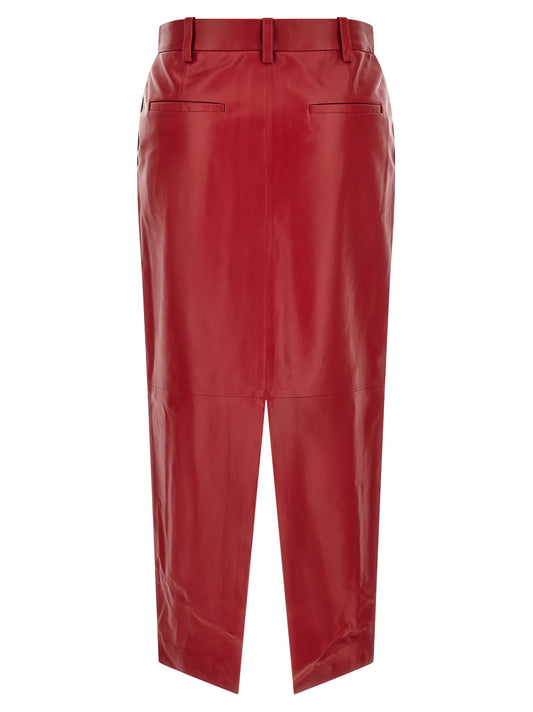 Red leather tailored skirt