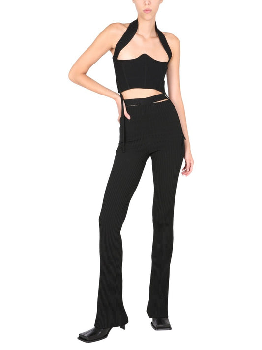 RIBBED TROUSERS WITH CUT OUT BELT