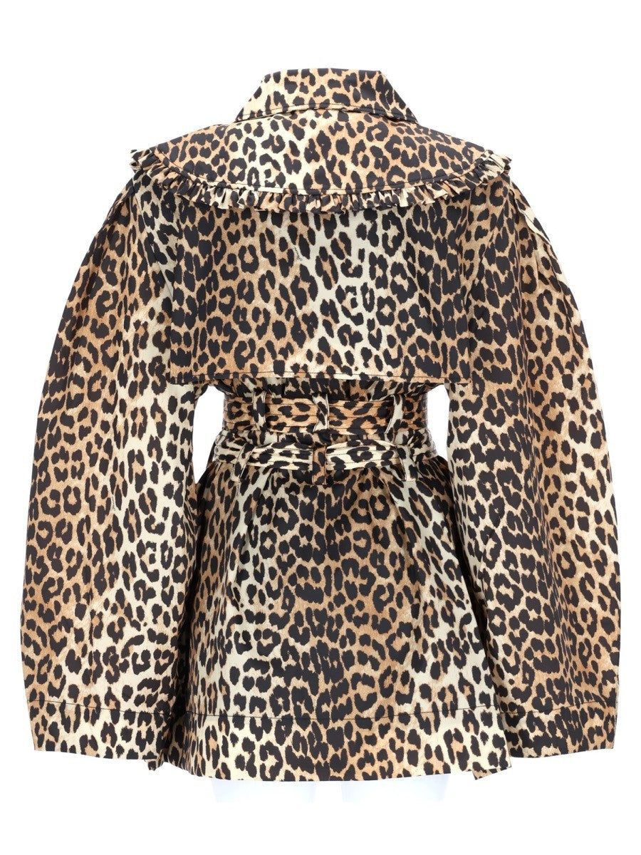 SHORT TRENCH COAT WITH LEOPARD PRINT