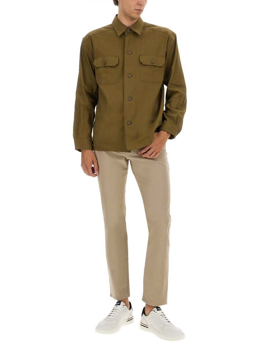 STRETCH LINEN AND VISCOSE SHIRT