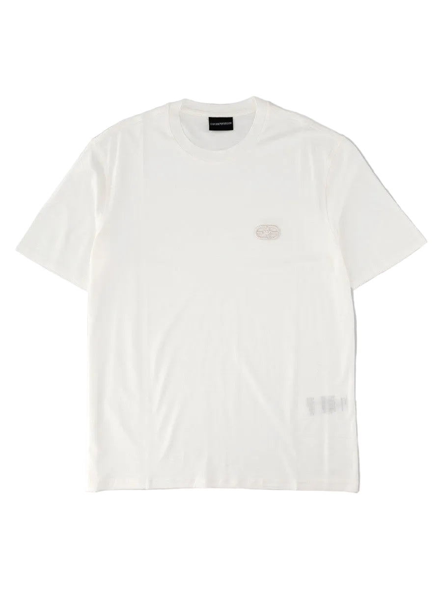 T-shirt in Jersey Misto Lyocell con Ricamo Logo EA