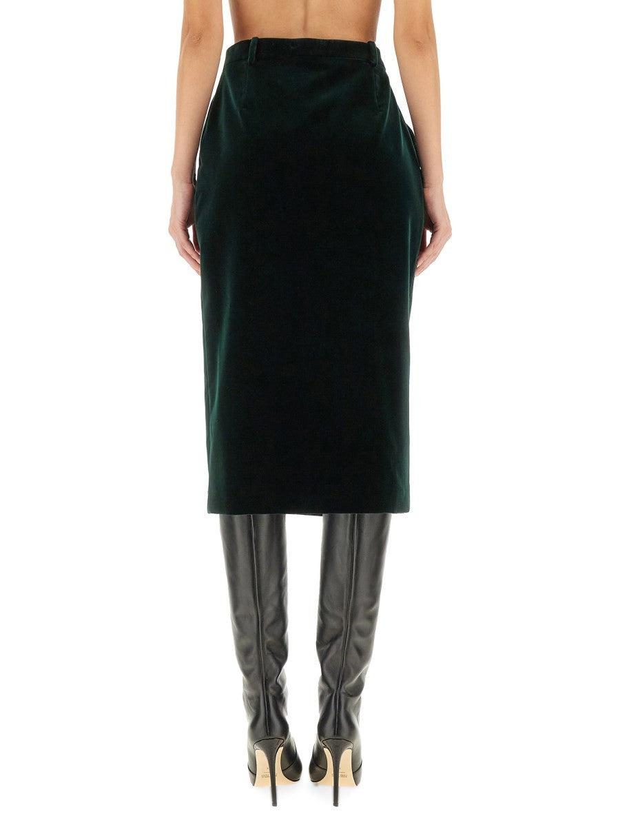 VELVET CROSSOVER MIDI SKIRT