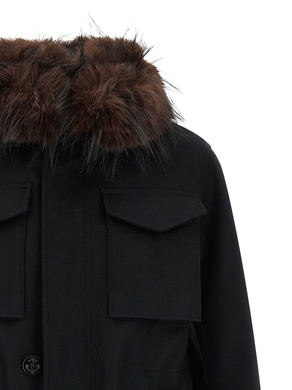 Wool coat with fur insert