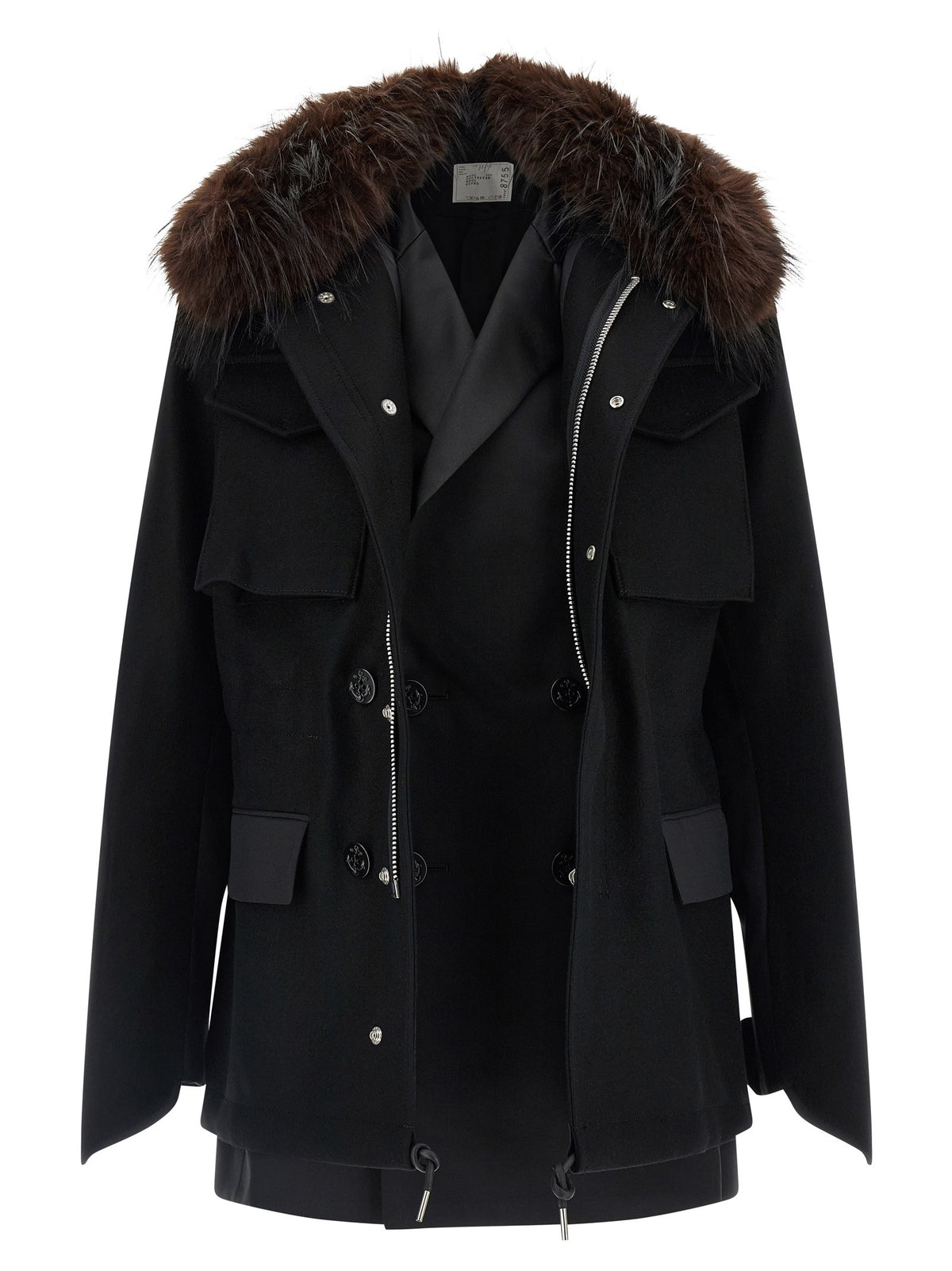 Wool coat with fur insert