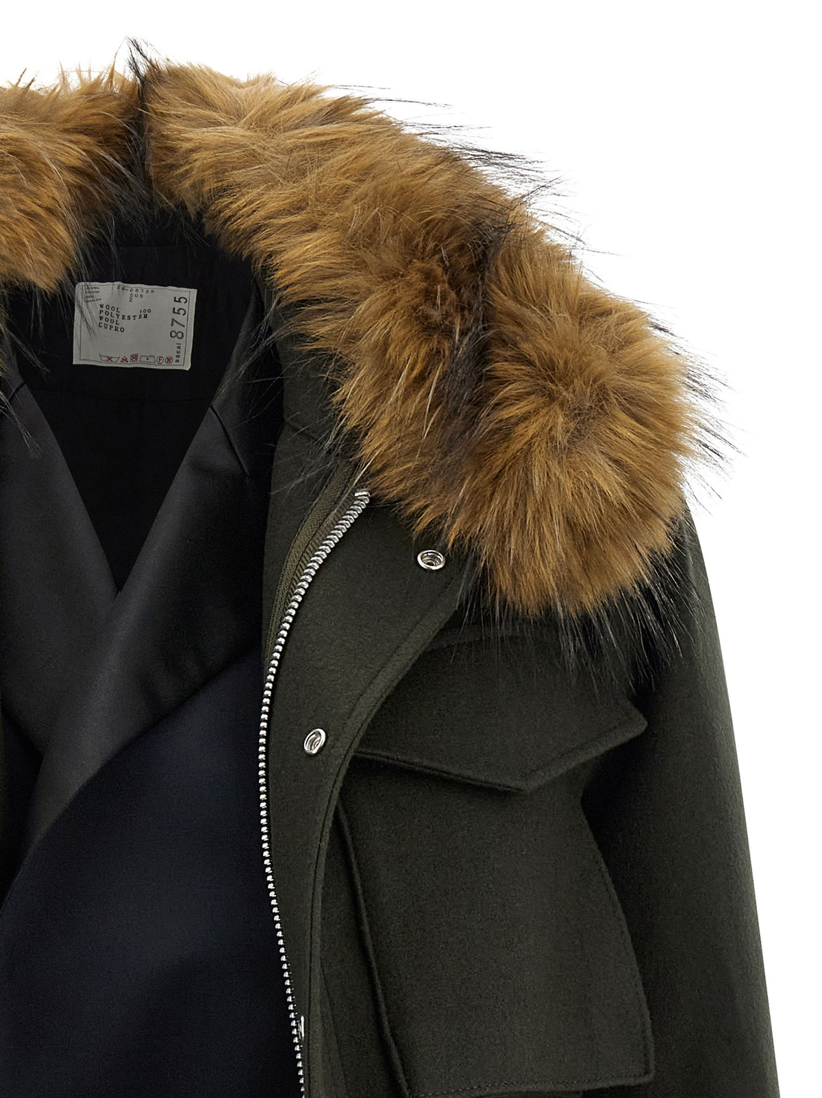 Wool coat with fur insert