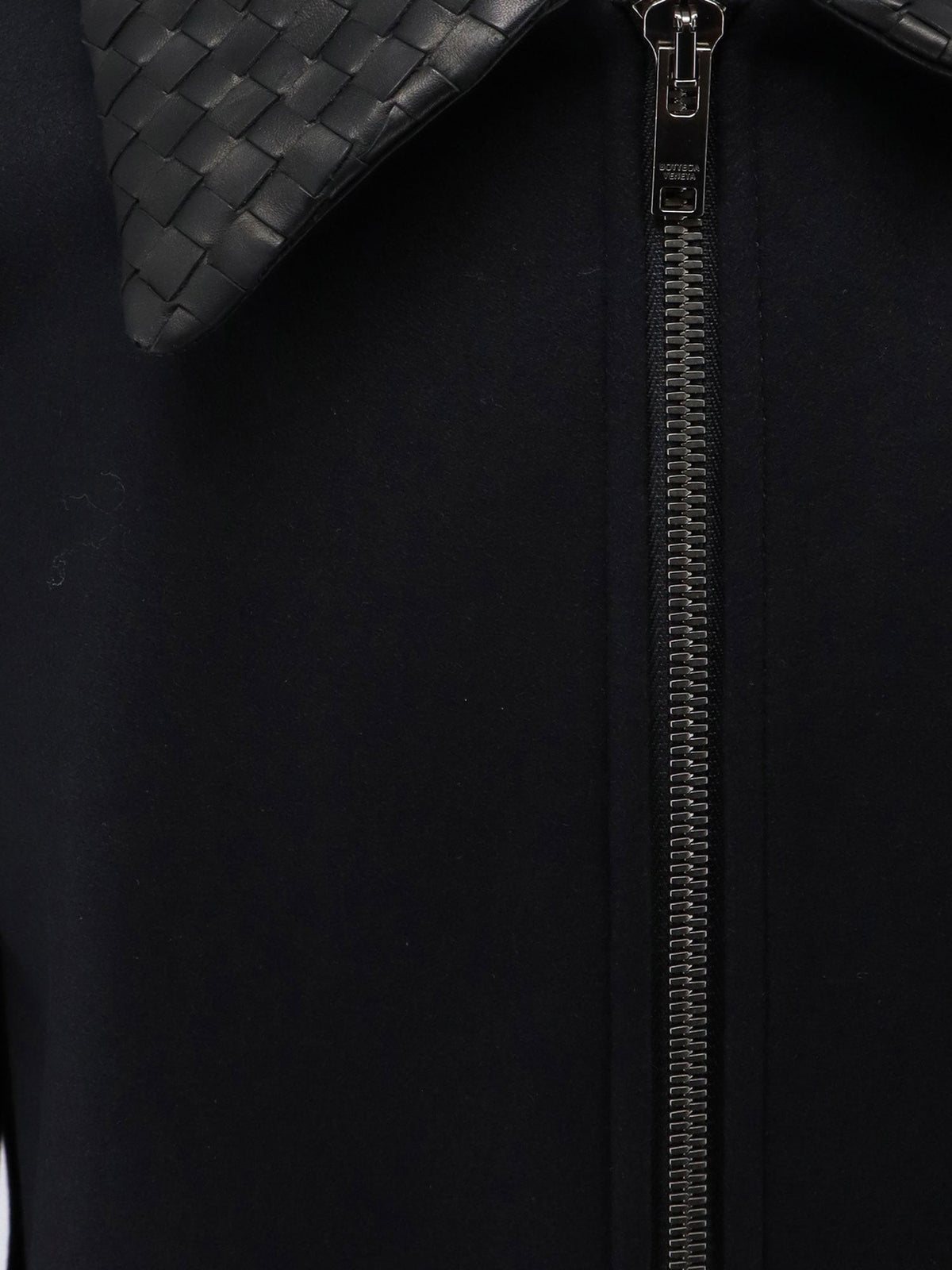 Wool jacket with leather collar with Intrecciato motif