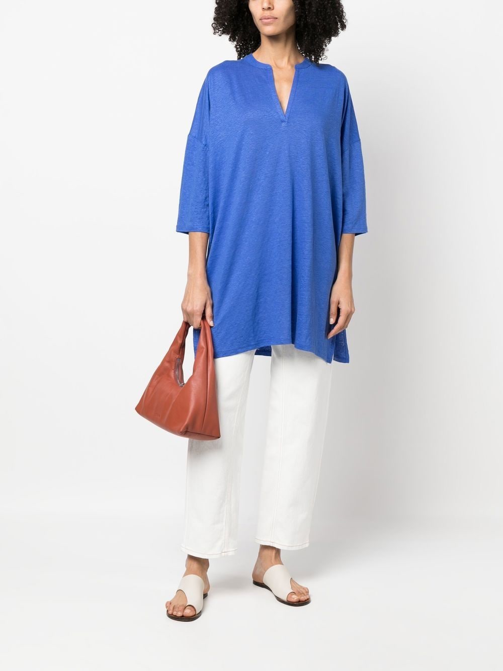 Majestic Majestic 3/4 Sleeve Linen Blend Tunic Dress