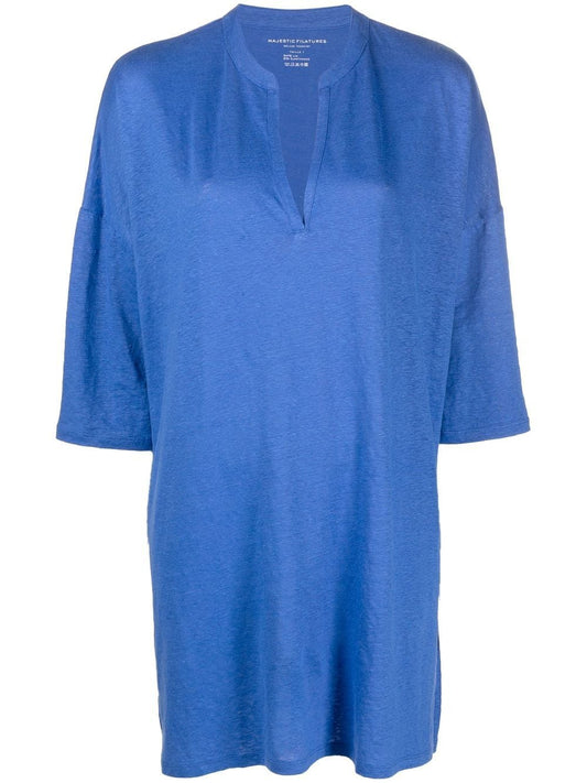 Majestic Majestic 3/4 Sleeve Linen Blend Tunic Dress