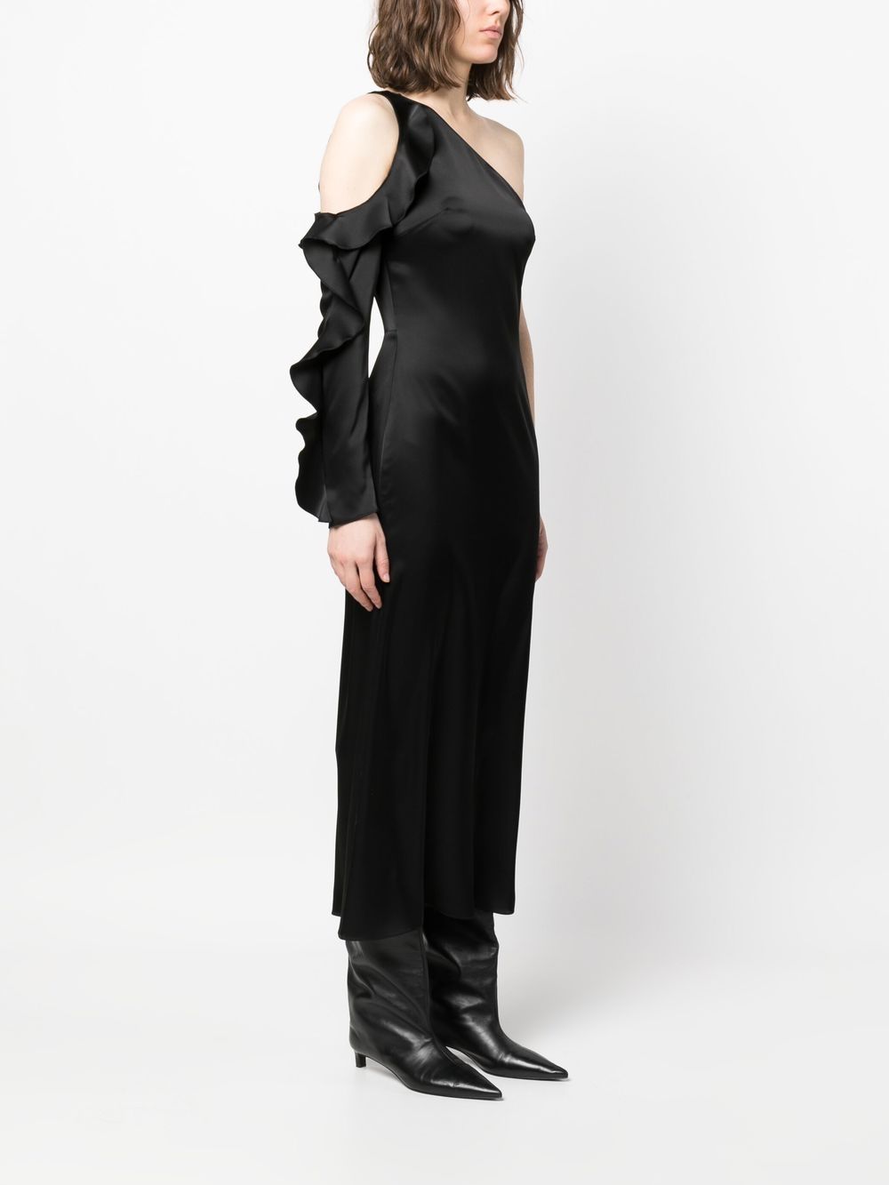 فستان ميدي ديفيد كوما بكتف واحد مع كشكشة