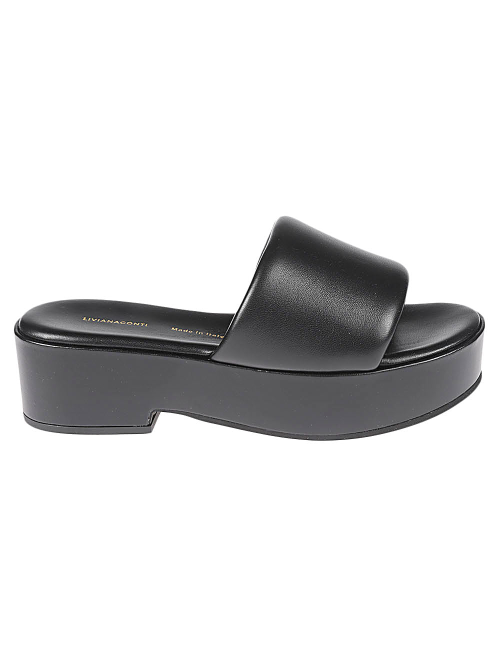 Liviana Conti Liviana Conti Black Leather Platform Sandals.