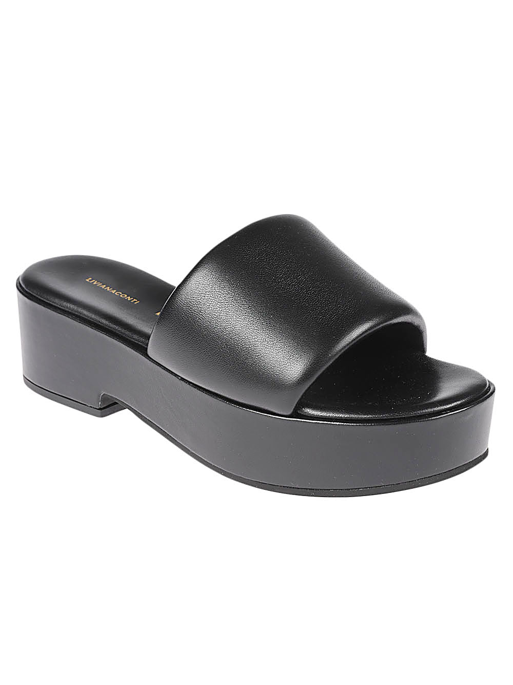 Liviana Conti Liviana Conti Black Leather Platform Sandals.
