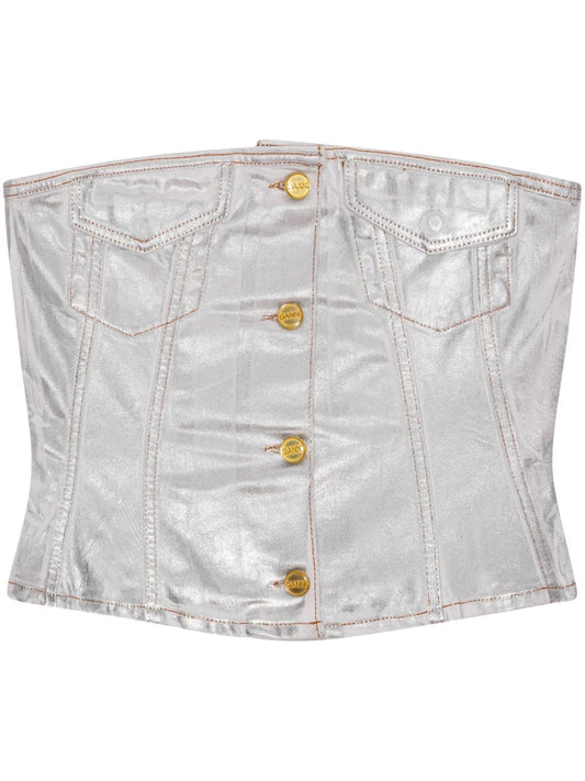 Ganni Ganni Silver Foil Denim Corsage