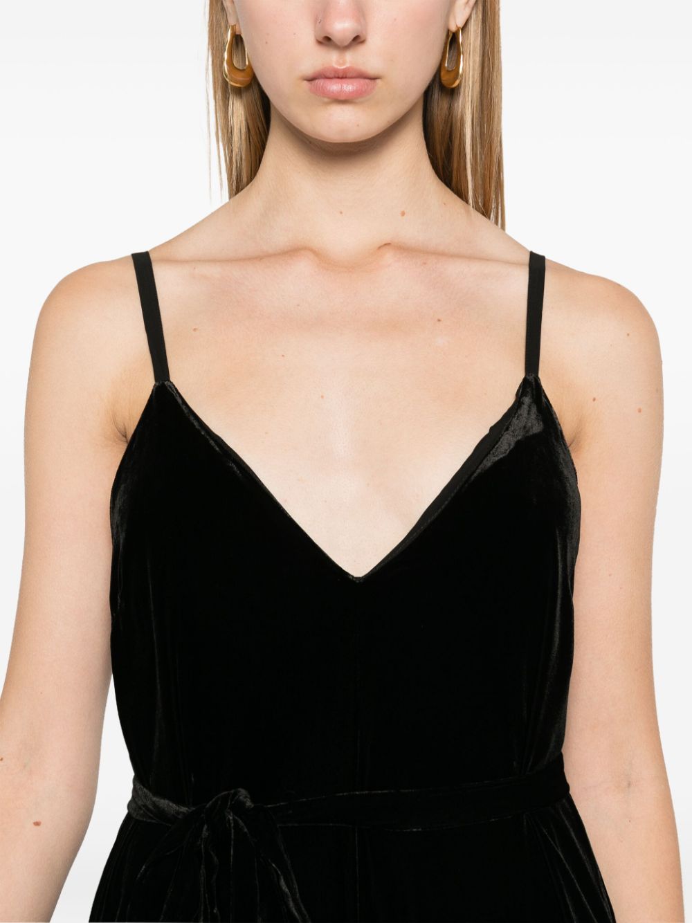 Gold Hawk Gold Hawk V-back wide leg Velvet jumpsuit