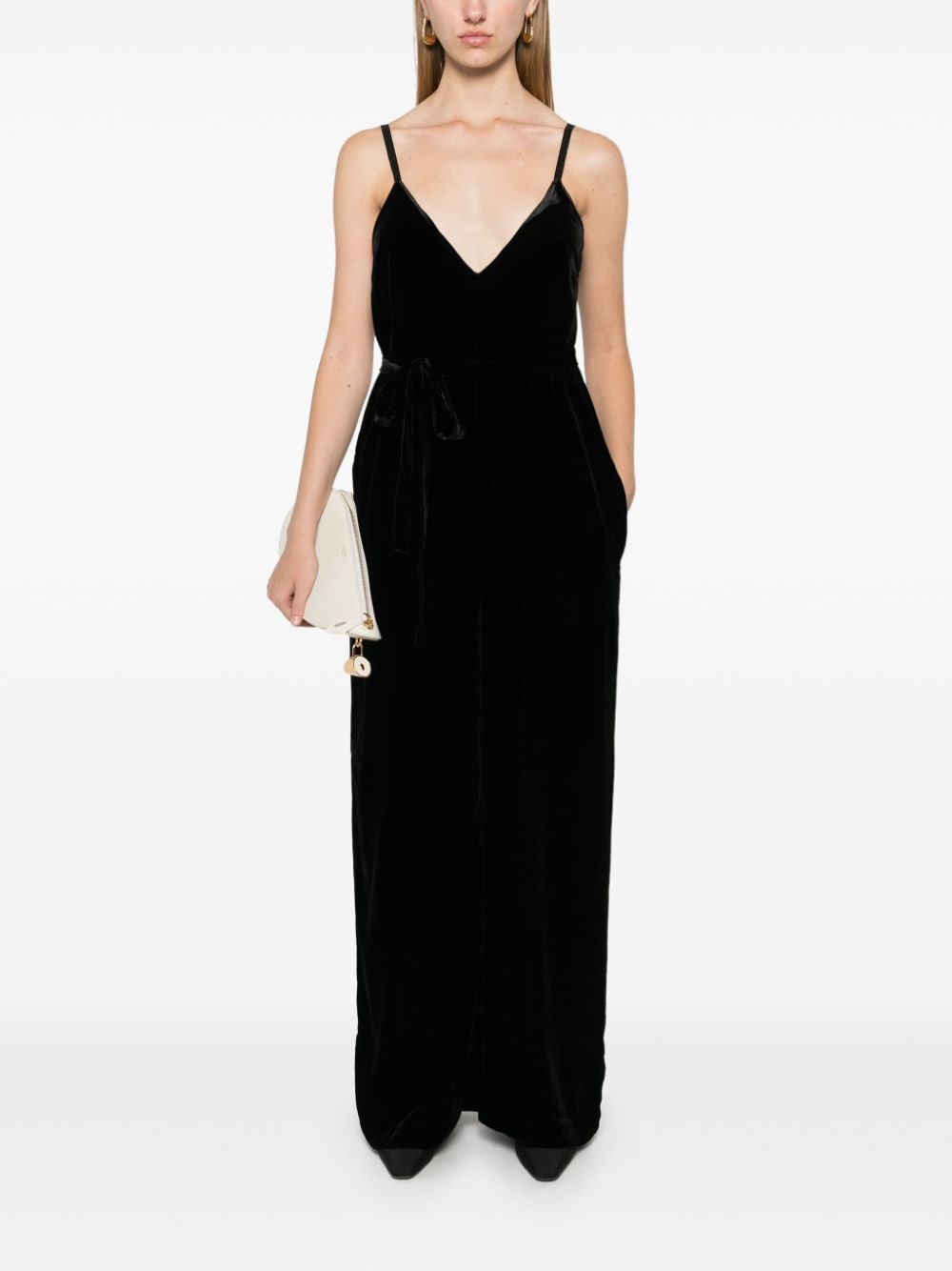 Gold Hawk Gold Hawk V-back wide leg Velvet jumpsuit