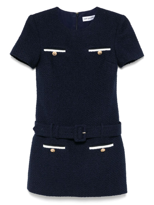 Self-Portrait Short tweed dress with belt