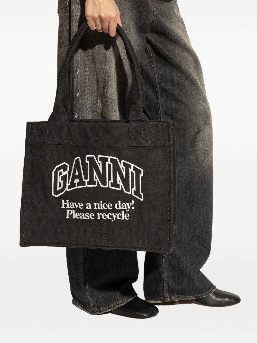 Ganni Ganni Recycled cotton large tote bag