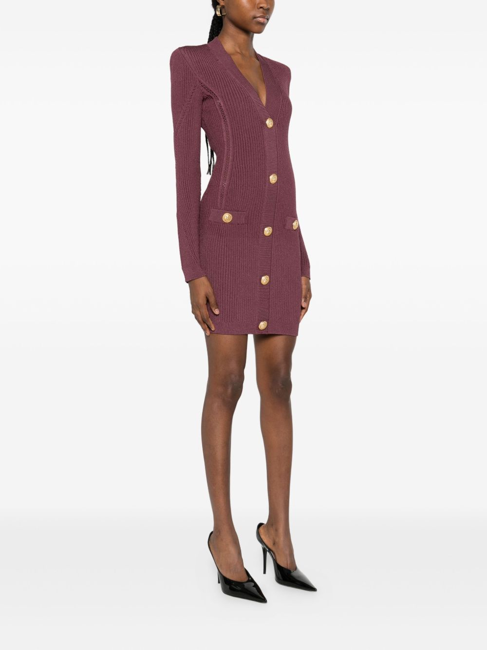 Balmain V-Neck Knitted Mini Dress