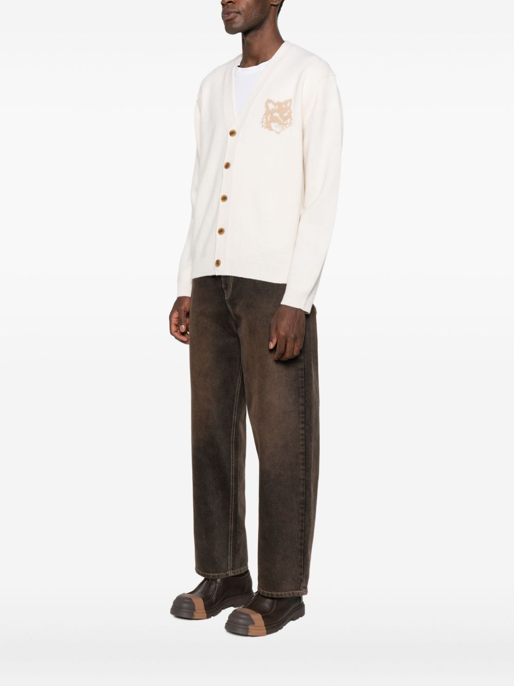 Maison Kitsuné Maison Kitsuné Fox Head Intarsia Merino Cardigan