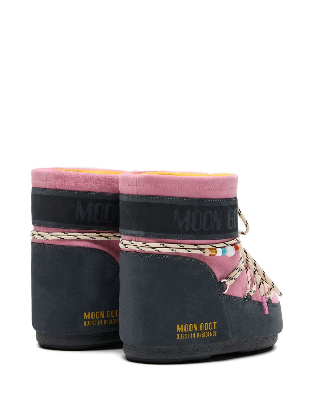MOON BOOT X GUEST IN RESIDENCE MOON BOOT X GUEST IN RESIDENCE LOW GREY AND PINK SUEDE BEADED ICON BOOT