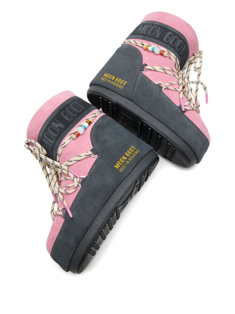 MOON BOOT X GUEST IN RESIDENCE MOON BOOT X GUEST IN RESIDENCE LOW GREY AND PINK SUEDE BEADED ICON BOOT