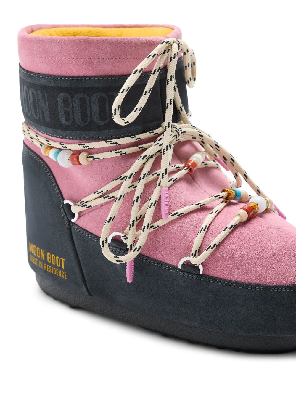 MOON BOOT X GUEST IN RESIDENCE MOON BOOT X GUEST IN RESIDENCE LOW GREY AND PINK SUEDE BEADED ICON BOOT