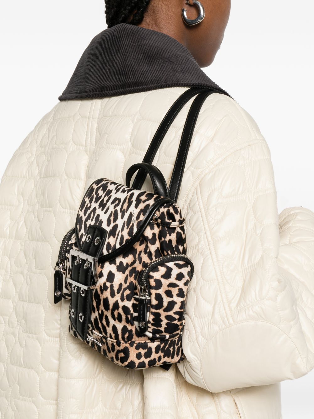 Ganni Ganni Leopard Small Nylon Bucky Backpack