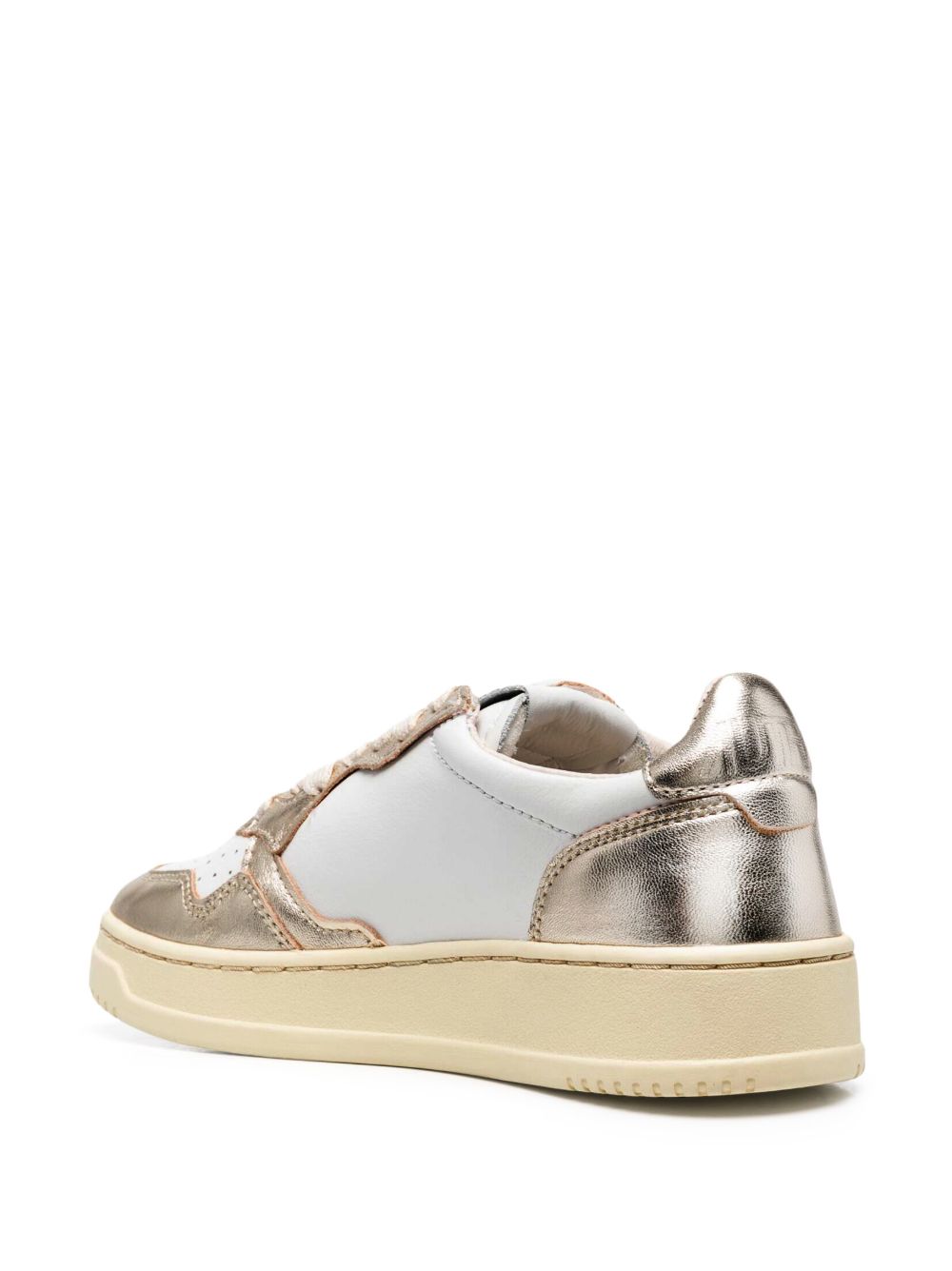 Autry Autry MEDALIST LOW BICOLOR SNEAKERS IN WHITE AND PLATINUM METALLIC LEATHER