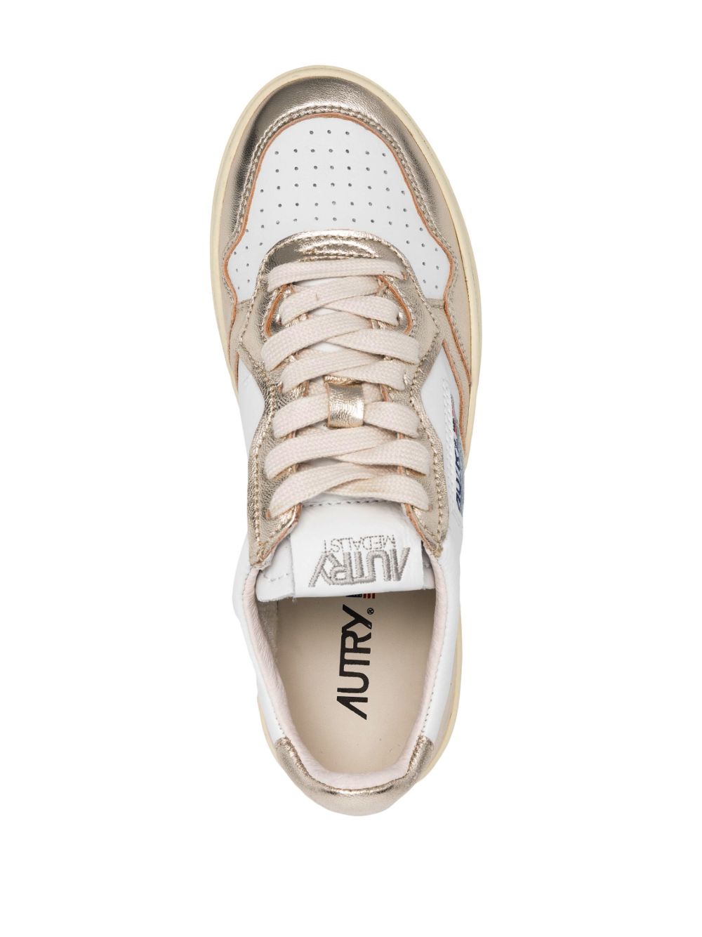 Autry Autry MEDALIST LOW BICOLOR SNEAKERS IN WHITE AND PLATINUM METALLIC LEATHER