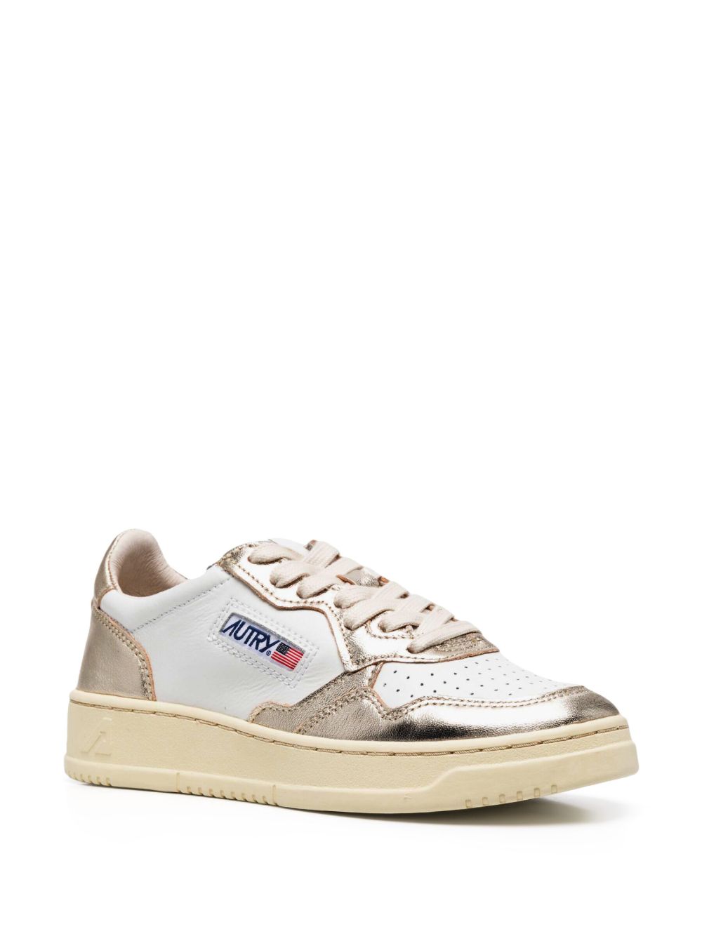 Autry Autry MEDALIST LOW BICOLOR SNEAKERS IN WHITE AND PLATINUM METALLIC LEATHER