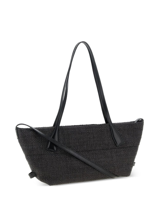Balmain Track Small Tote Bag In Raffia And Calfskin