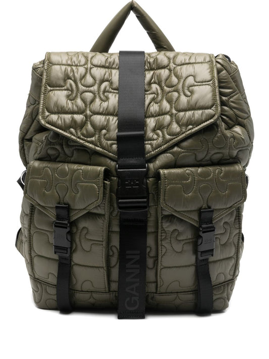 Ganni Ganni Quilted Flap-Pocket Backpack