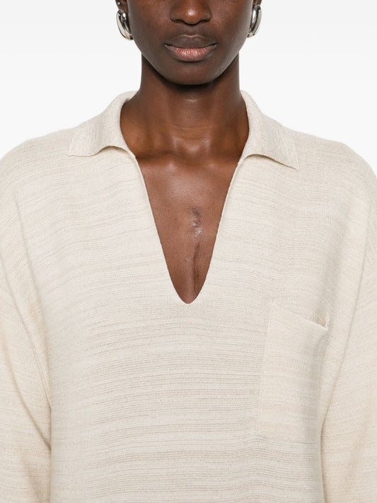 Fabiana Filippi V-neck tonal stripes collar Wool and cotton shirtdress