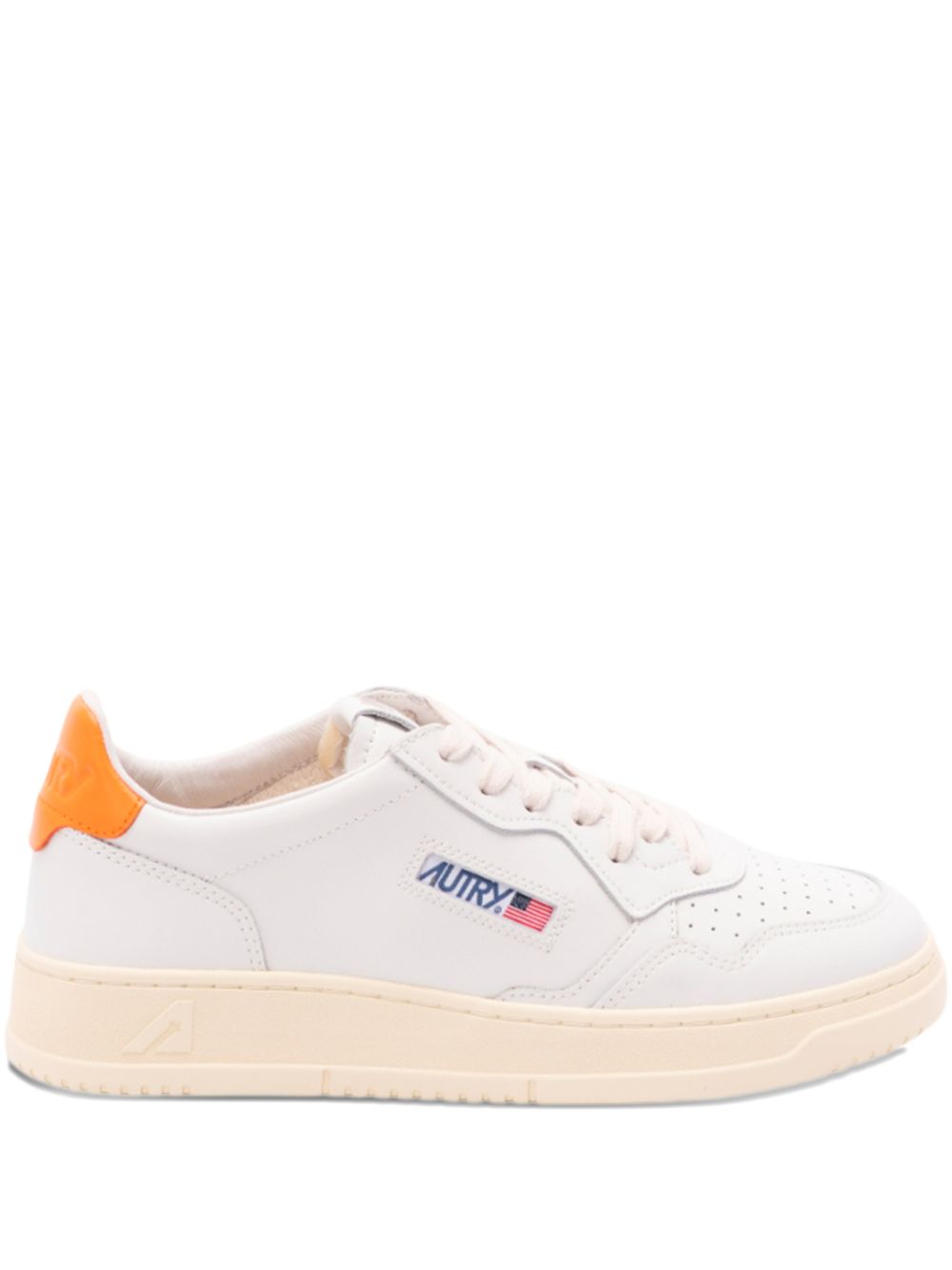Autry Autry MEDALIST LOW SNEAKERS IN WHITE LEATHER AND PARSIMMON ORANGE