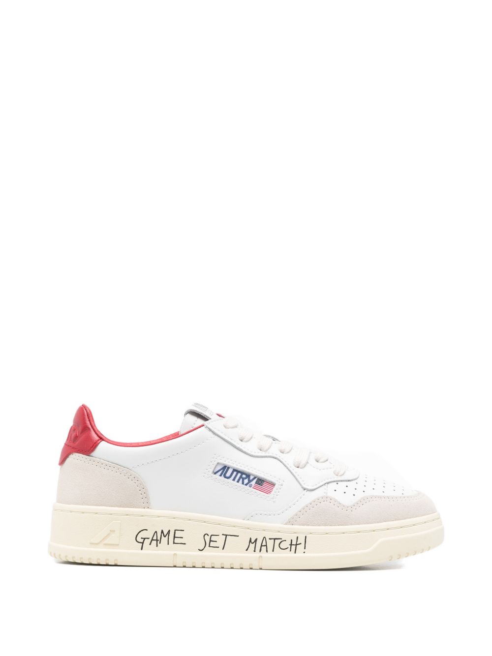 Autry Autry MEDALIST LOW SNEAKERS IN WHITE AND RED LEATHER WITH LETTERING