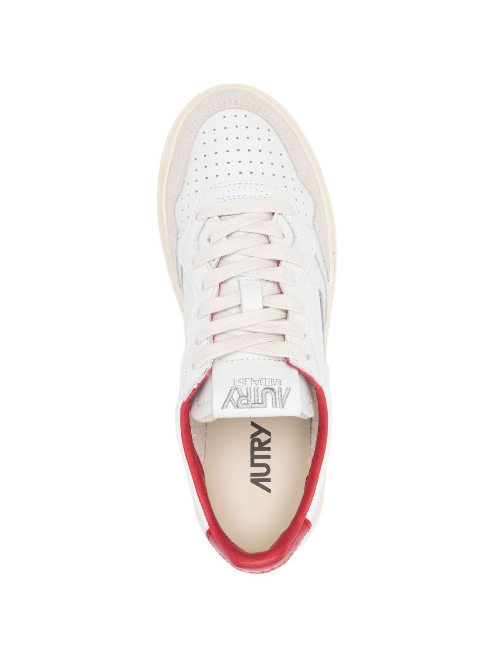 Autry Autry MEDALIST LOW SNEAKERS IN WHITE AND RED LEATHER WITH LETTERING