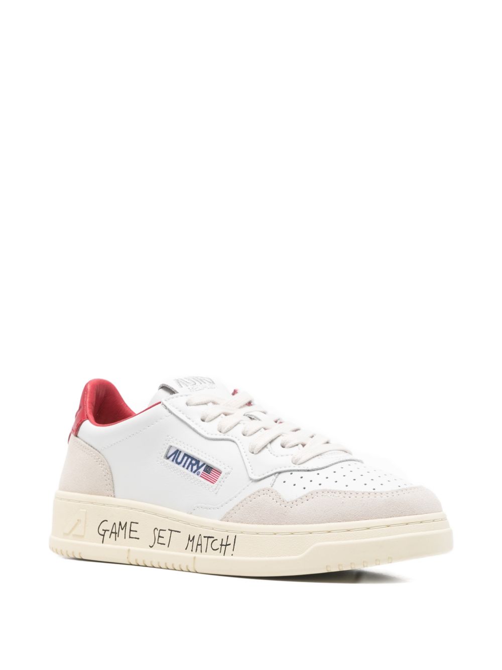 Autry Autry MEDALIST LOW SNEAKERS IN WHITE AND RED LEATHER WITH LETTERING