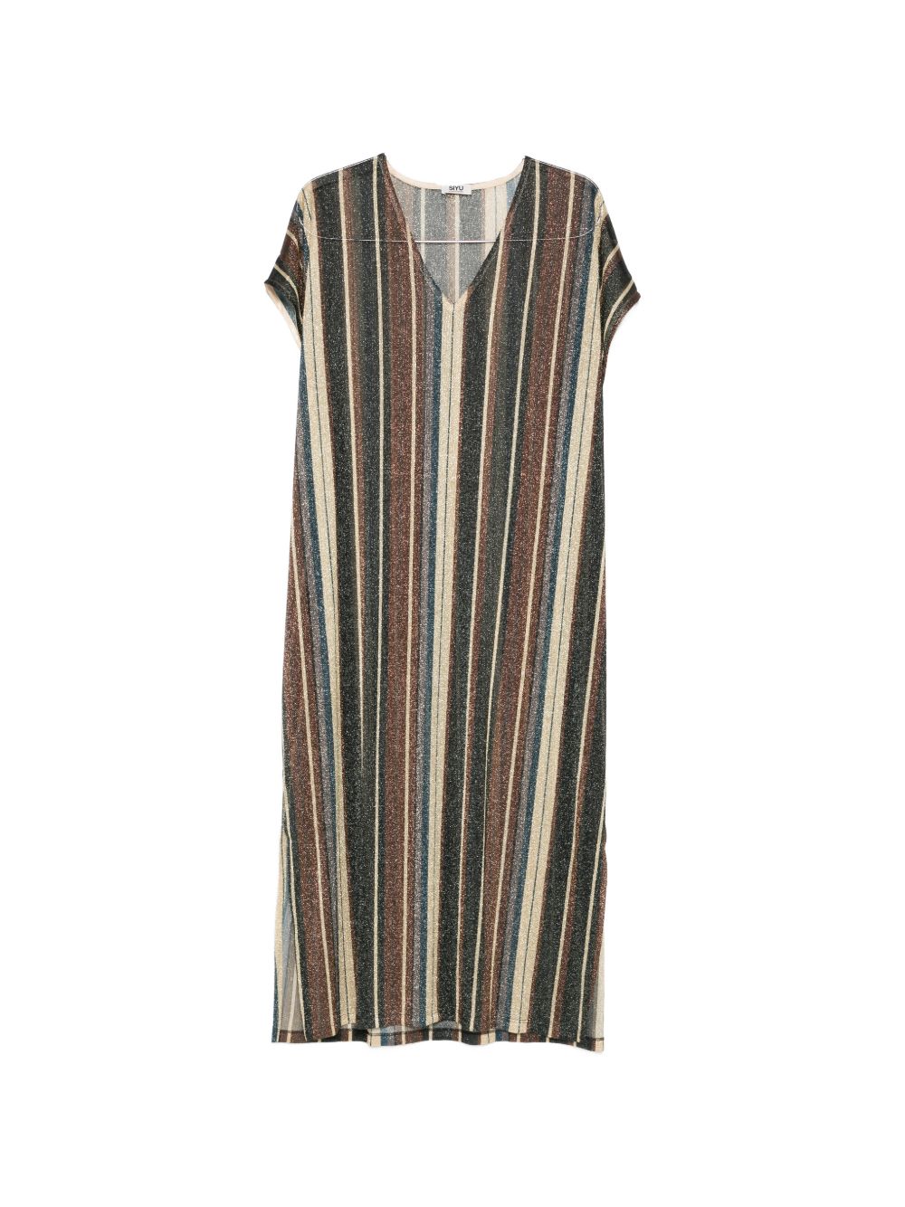 Siyu Siyu V-neck side slit Zoe striped kaftan dress