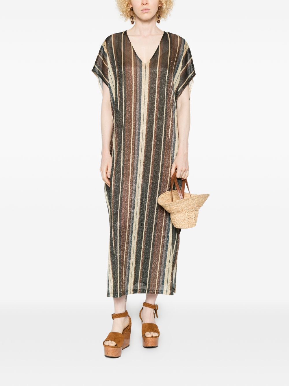 Siyu Siyu V-neck side slit Zoe striped kaftan dress
