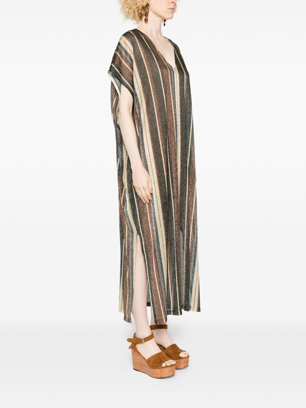 Siyu Siyu V-neck side slit Zoe striped kaftan dress