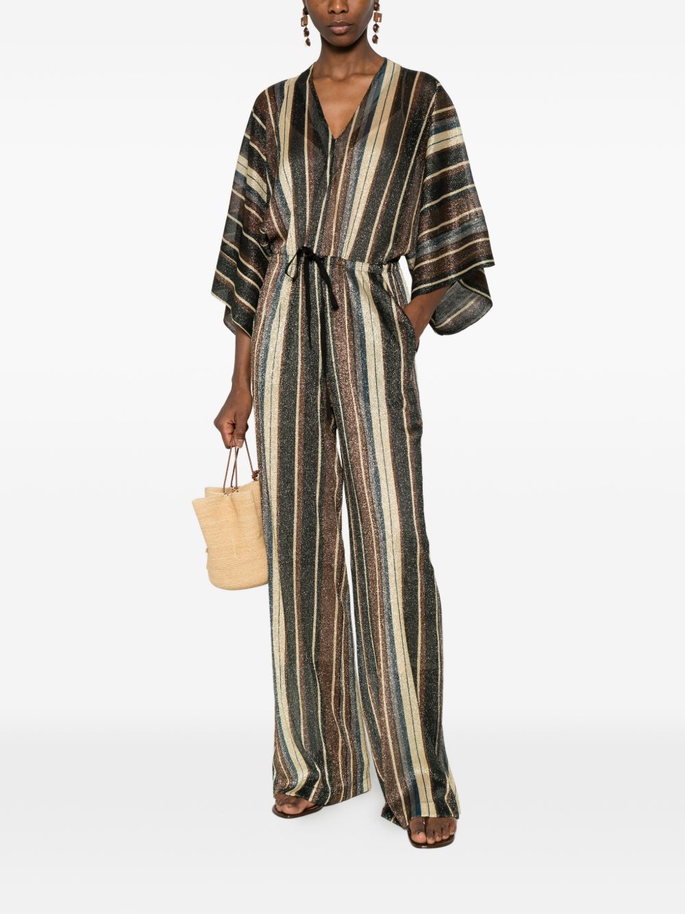 Siyu Siyu V-neck short sleeves Striped long jumpsuit