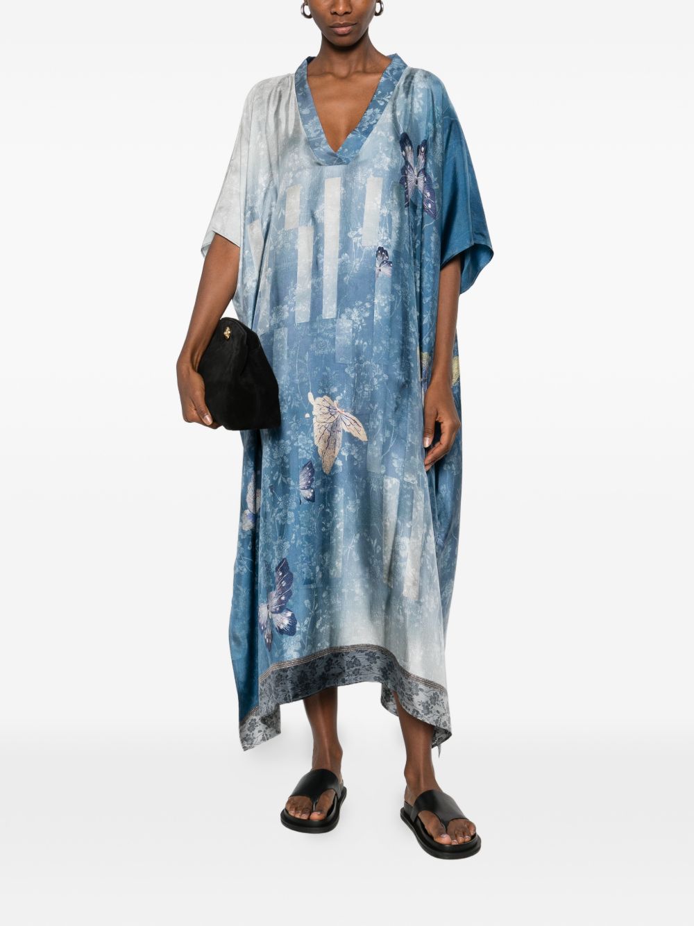 Pierre Louis Mascia Pierre Louis Mascia V-neck short sleeves border print Printed silk kaftan