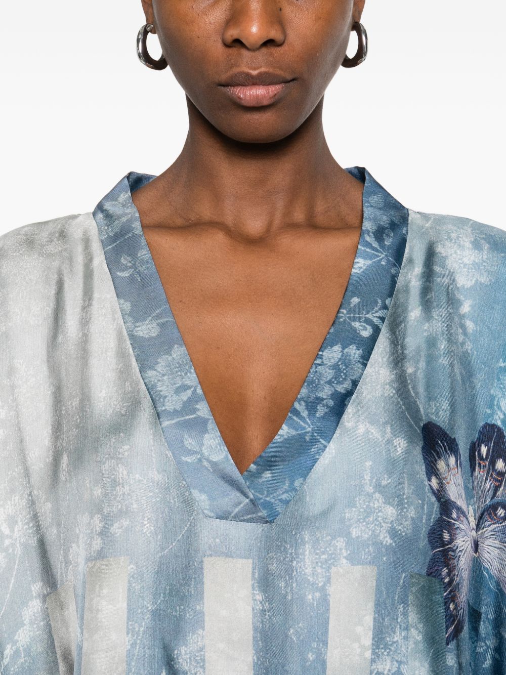 Pierre Louis Mascia Pierre Louis Mascia V-neck short sleeves border print Printed silk kaftan