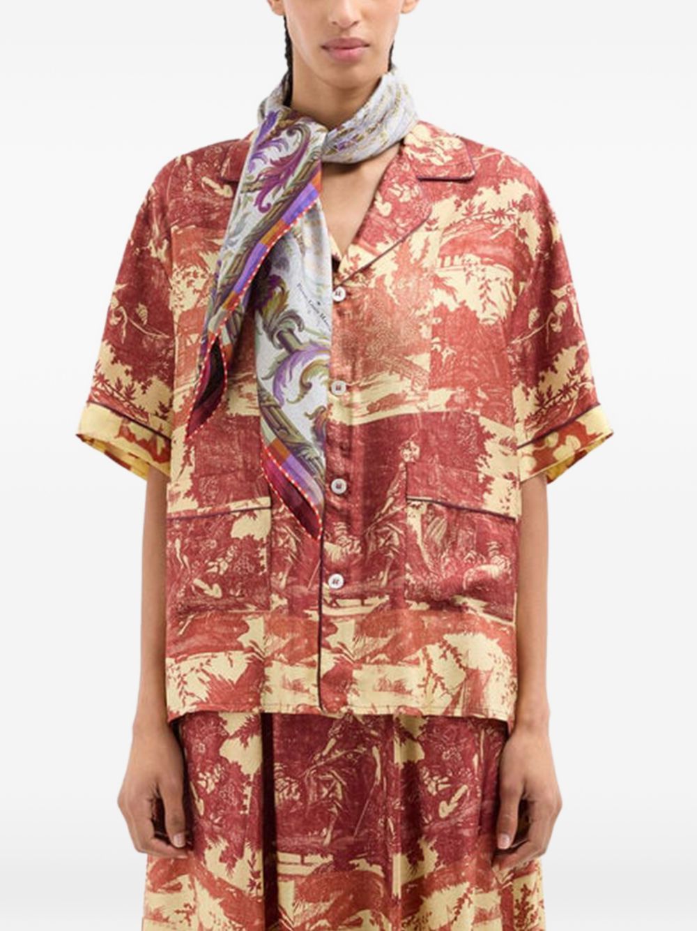 Pierre Louis Mascia Pierre Louis Mascia White, floral print, border detail Printed silk scarf