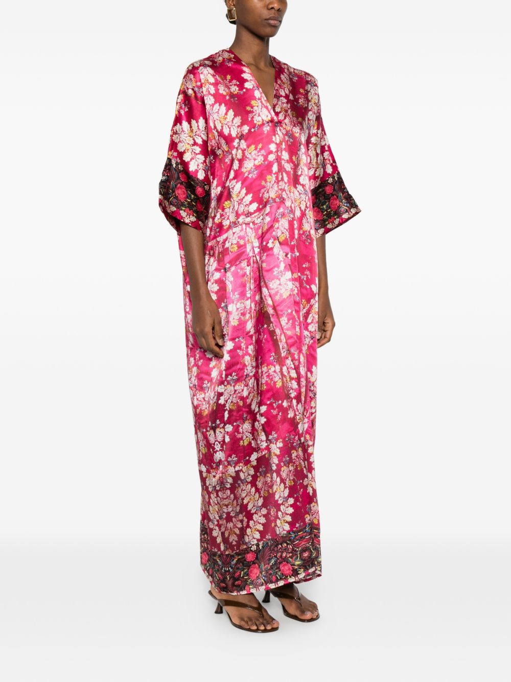 Pierre Louis Mascia Pierre Louis Mascia V-neck, short sleeves, border print Pritned silk dress