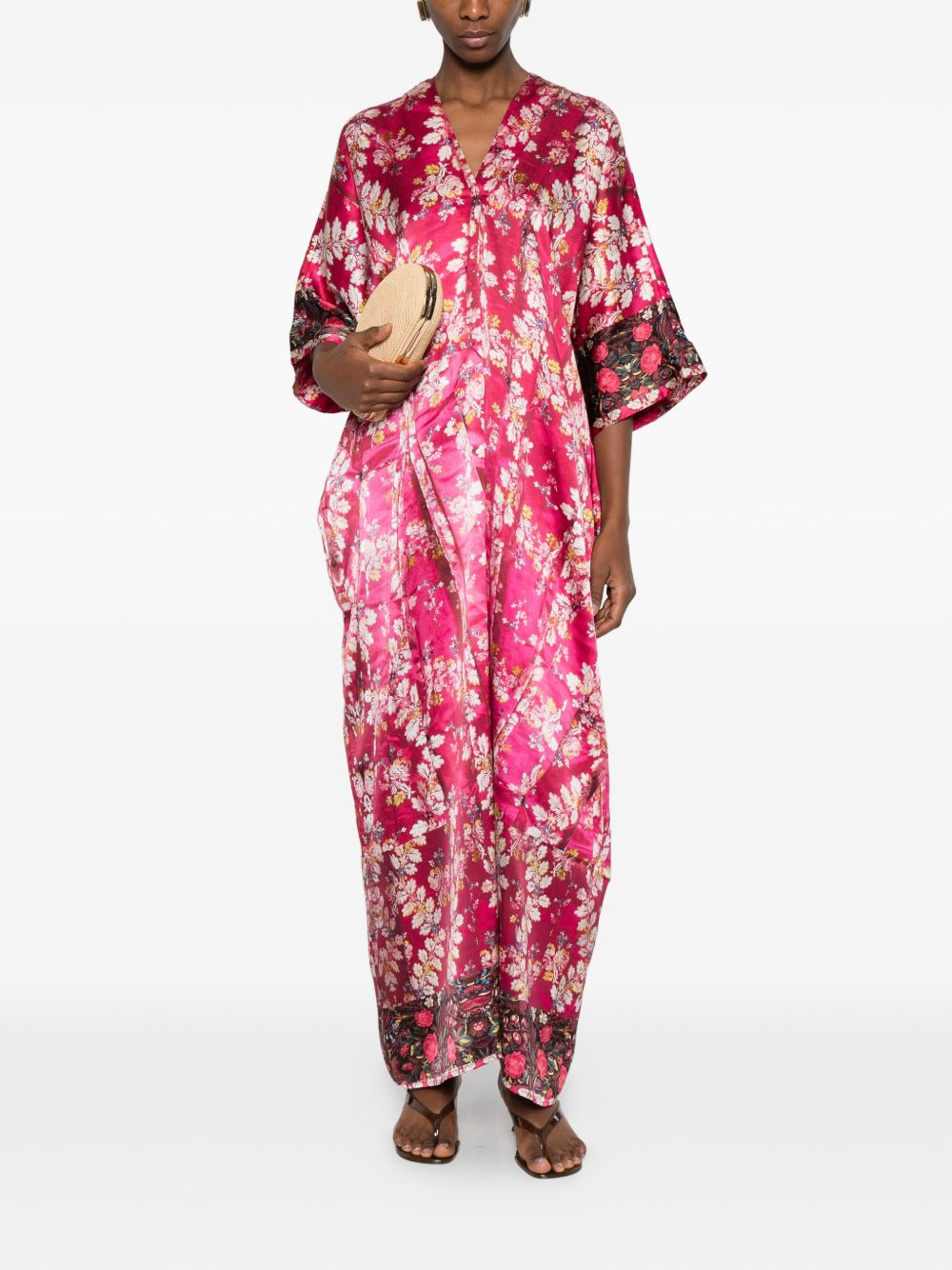 Pierre Louis Mascia Pierre Louis Mascia V-neck, short sleeves, border print Pritned silk dress