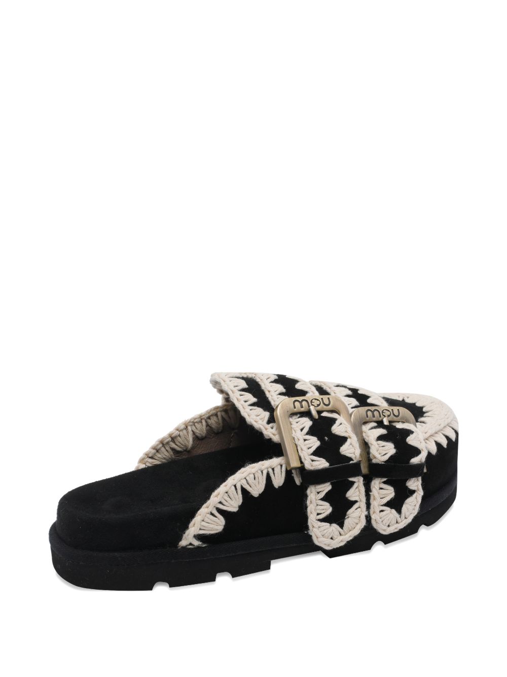 Mou Mou Black, round toe, buckle detail Bio low slippers