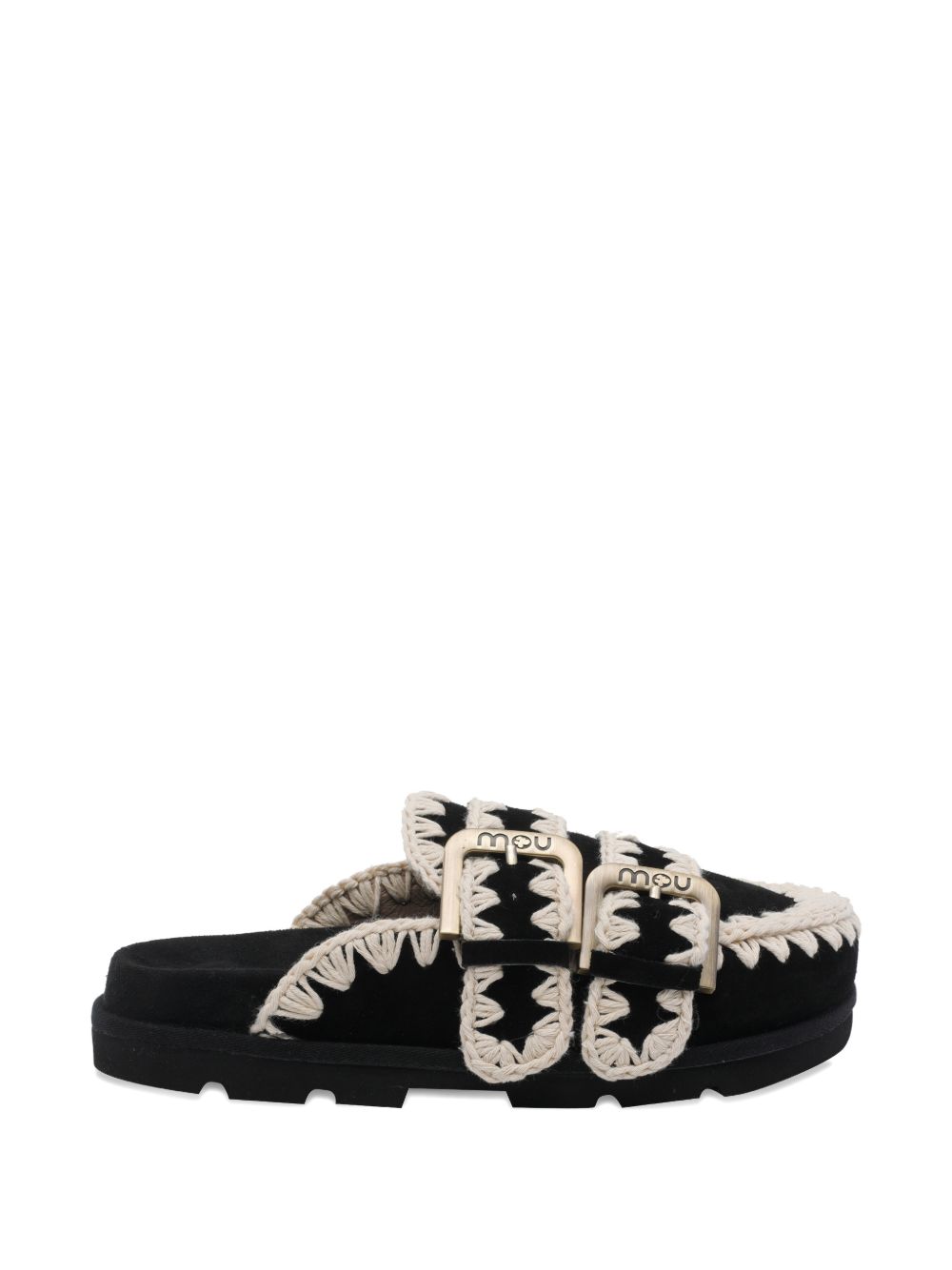 Mou Mou Black, round toe, buckle detail Bio low slippers
